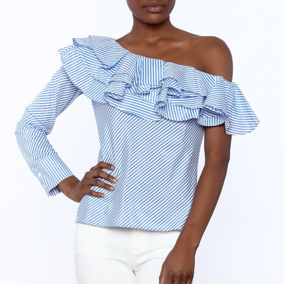 Elastic Ruffle Neckline Top - Picture 1 of 3